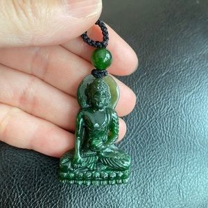 Natural Nephrite Jade Carving Zen Buddha Buddhist Loose Pendant Male